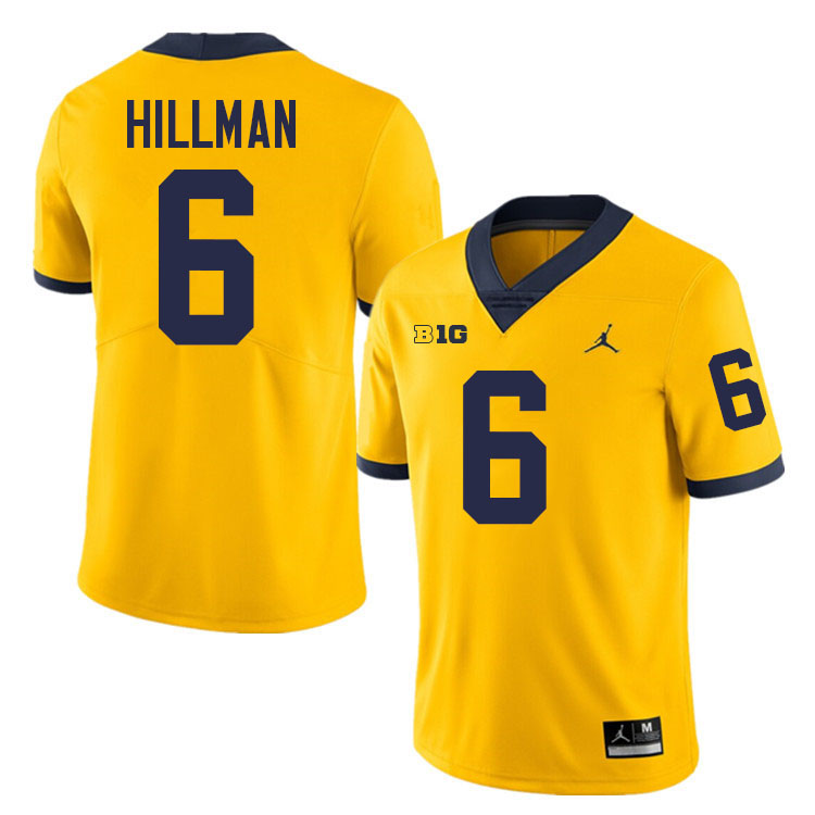 Brandyn Hillman Michigan Jersey,Michigan Wolverines #6 Brandyn Hillman College Football Jersey Youth-Maize